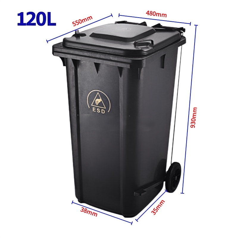 ESD Conductive Waste Bin – 120L (Foot Pedal Operated, Wheeled)