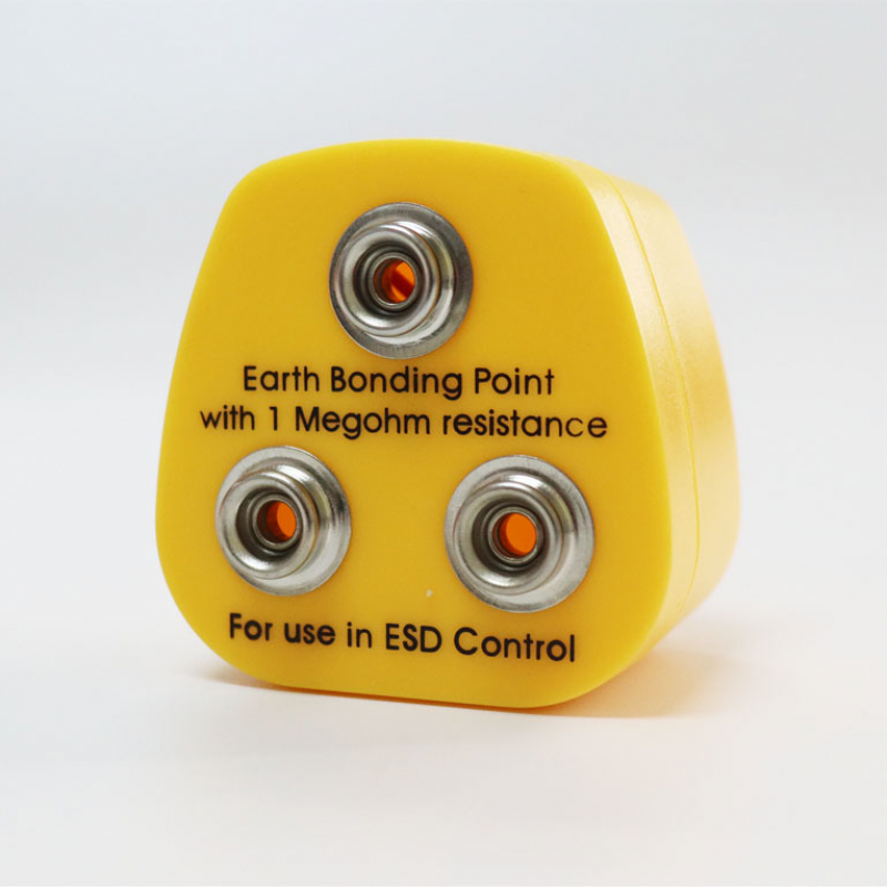 EBP-11 ESD Earth Bonding Plug UK 3 Pin - 3x 10mm Press Studs with 1Megaohm Resistors - Yellow ABS Grounding Point for Wrist Strap & Mat Kit 